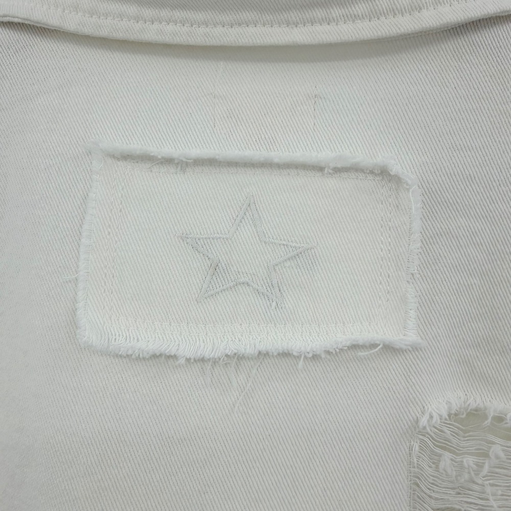 POL Distressed Denim Shacket White Oversized Star Patch XL Jean Jacket - Picture 6 of 9